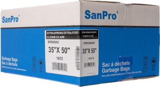 SanPro® Clear Polyethylene Garbage Bags 35'' x 50'' X-Strong CS/100.